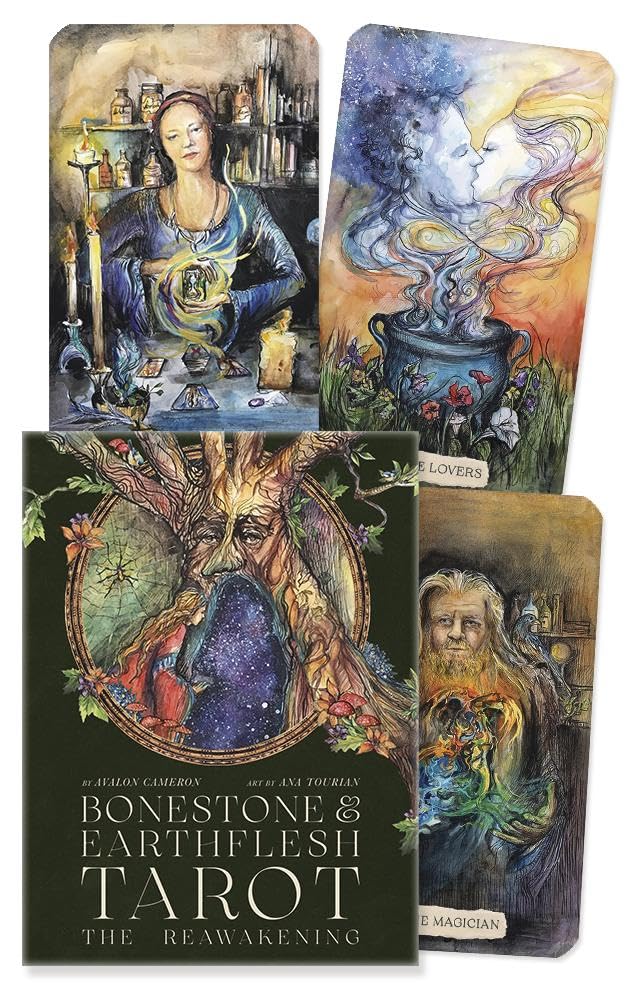 Collection of tarot cards with artistic designs on a black background