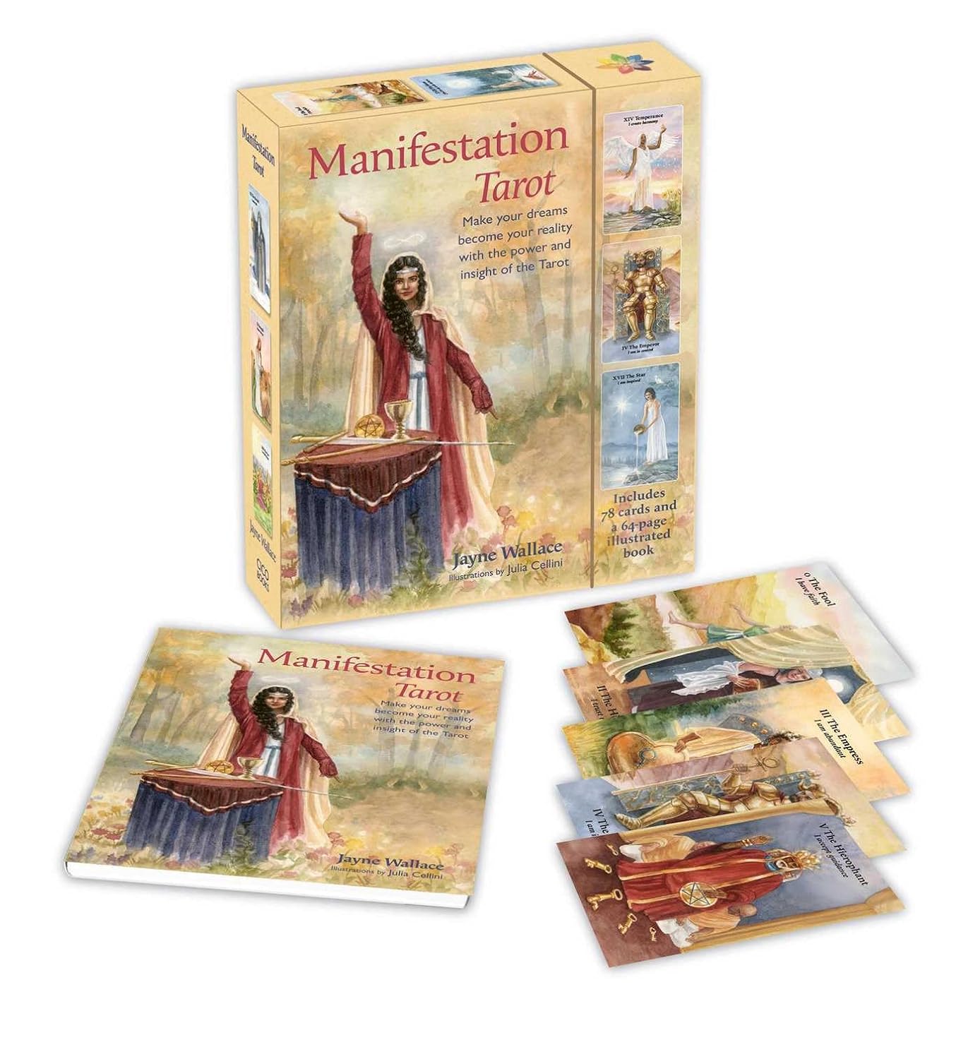 Manifestation Tarot card set with packaging on a white background
