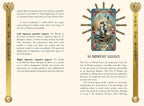 Two of Wands tarot card with detailed text on its left and right, set against a beige background.