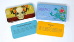 Four cards with different designs and text on a white background