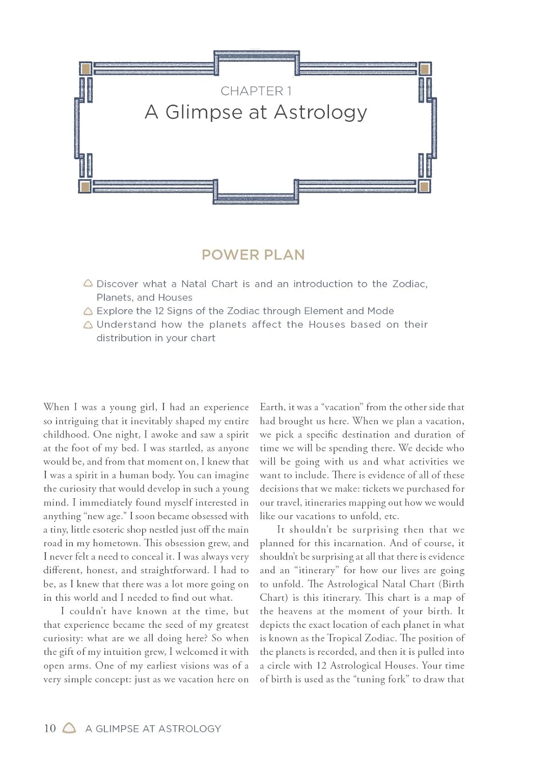 Page from a book titled 'A Glimpse at Astrology' with text and a decorative border.