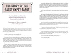Page from a book or document titled 'The Story of the Auset Gypsy Tarot' with text and design elements.