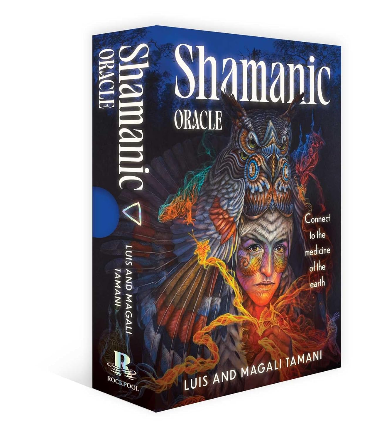 Shamanic Oracle card set packaging with colorful design and text