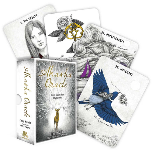 Akasha Oracle card set with cards and packaging on a white background