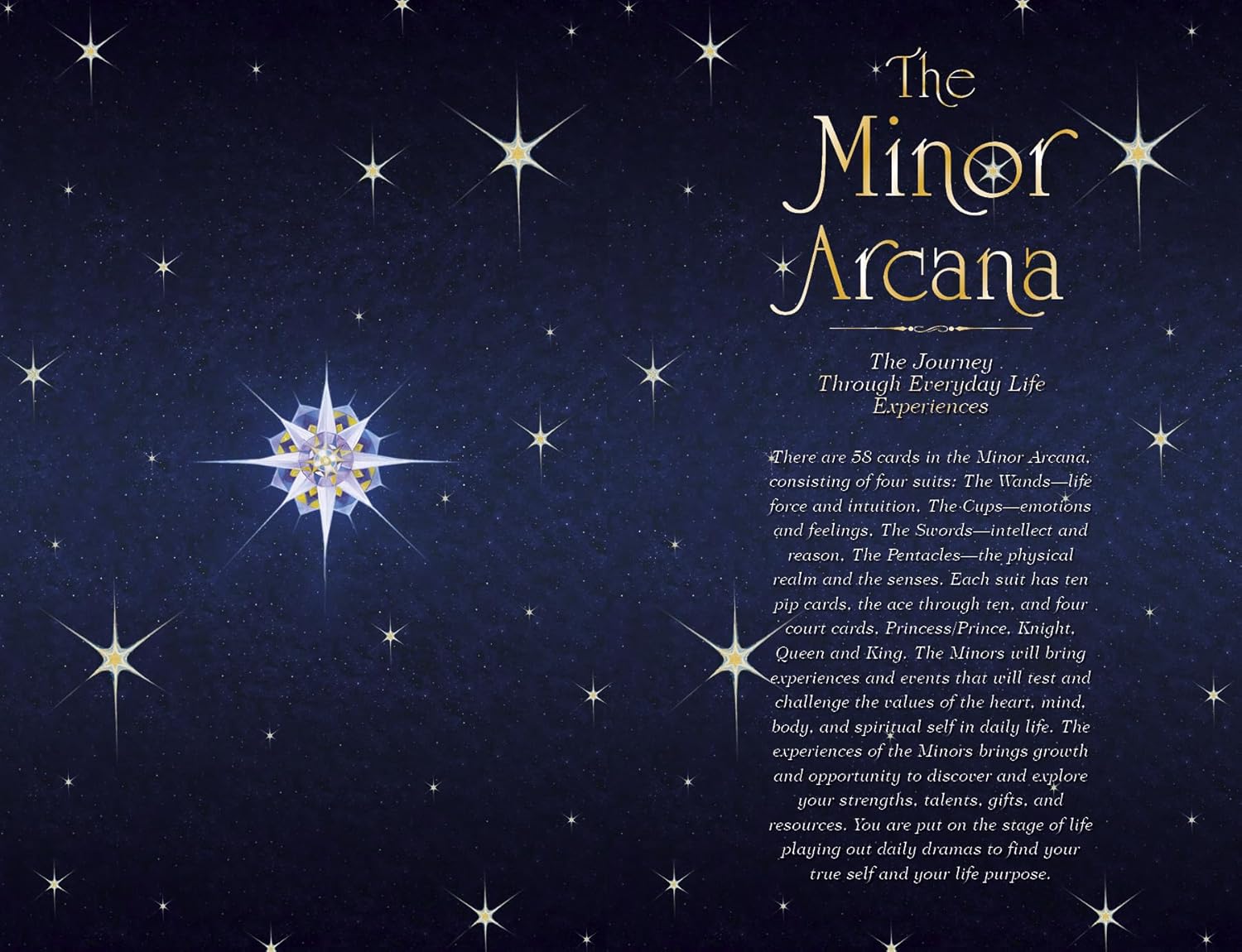 Title 'The Minor Arcana' with star illustrations on a dark blue background