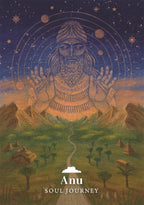 Illustration of a bearded figure with a turban in a landscape with mountains and trees, featuring the brand 'Anu'.