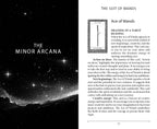Page from a tarot card book showing the Ace of Wands with a starry night background.