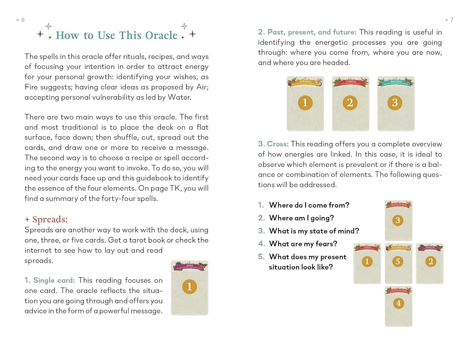 Instructions on how to use an oracle deck with cards displayed and text explaining usage.