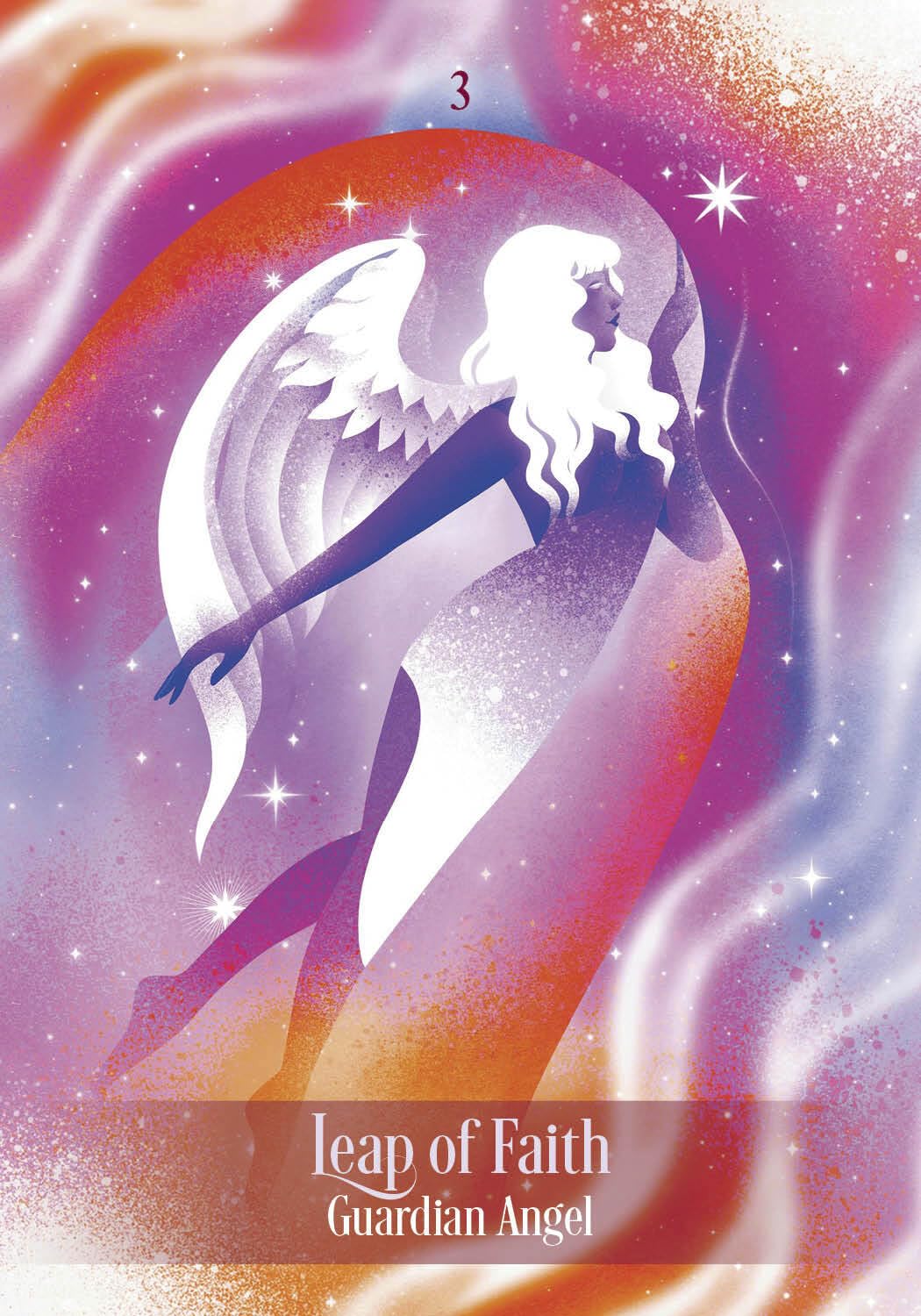 Silhouette of a guardian angel against a colorful, wavy background with 'Leap of Faith Guardian Angel' text.