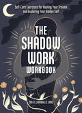 Book cover of 'The Shadow Work Workbook' with a silhouette of a person holding a book against a dark background.