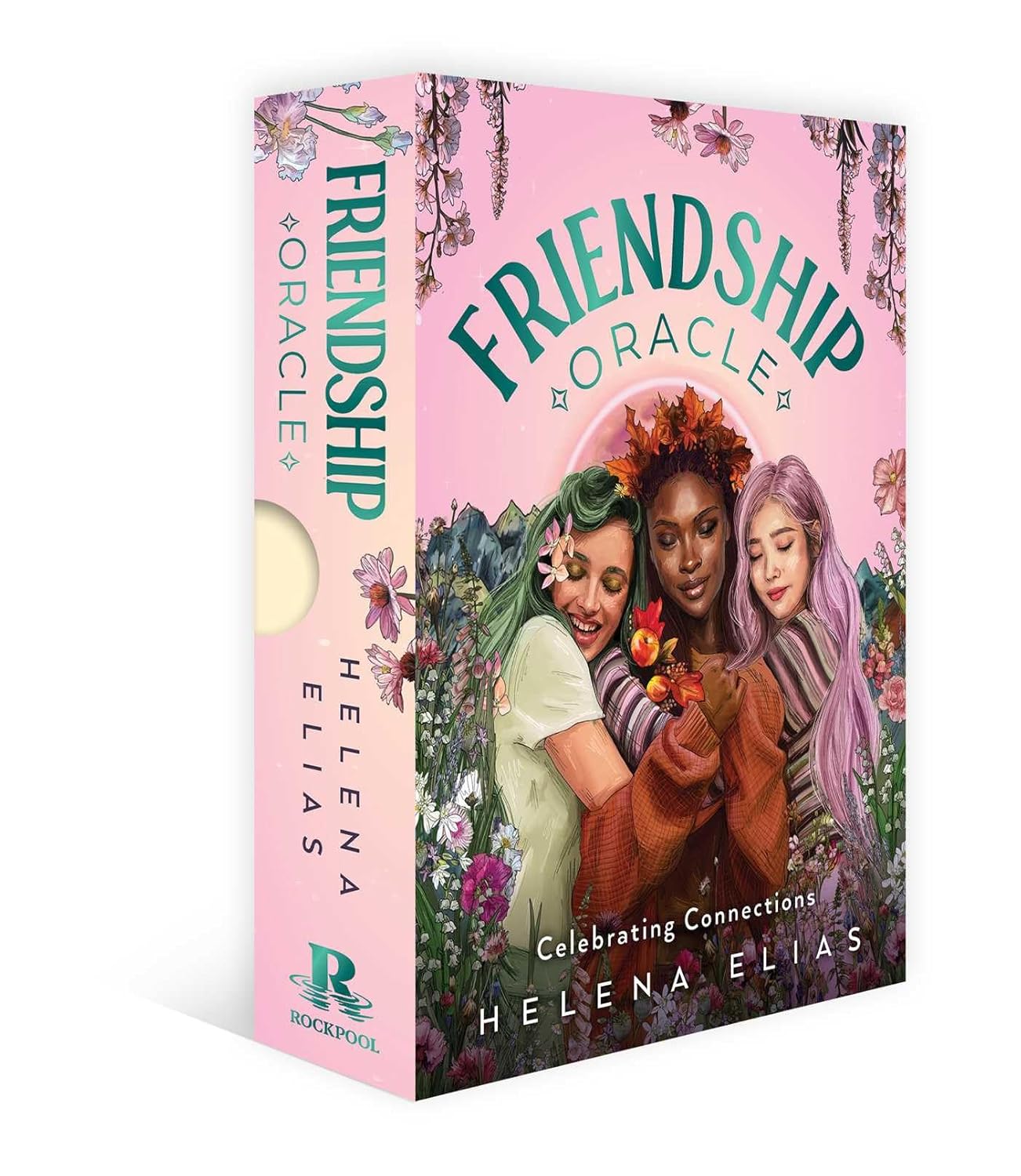 Friendship Oracle book box with three women and floral design on a pink background