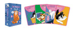 Cat Wisdom Oracle deck box and four illustrated oracle cards displayed on a white background. The box is blue with an orange cat illustration and the title 'Cat Wisdom Oracle.
