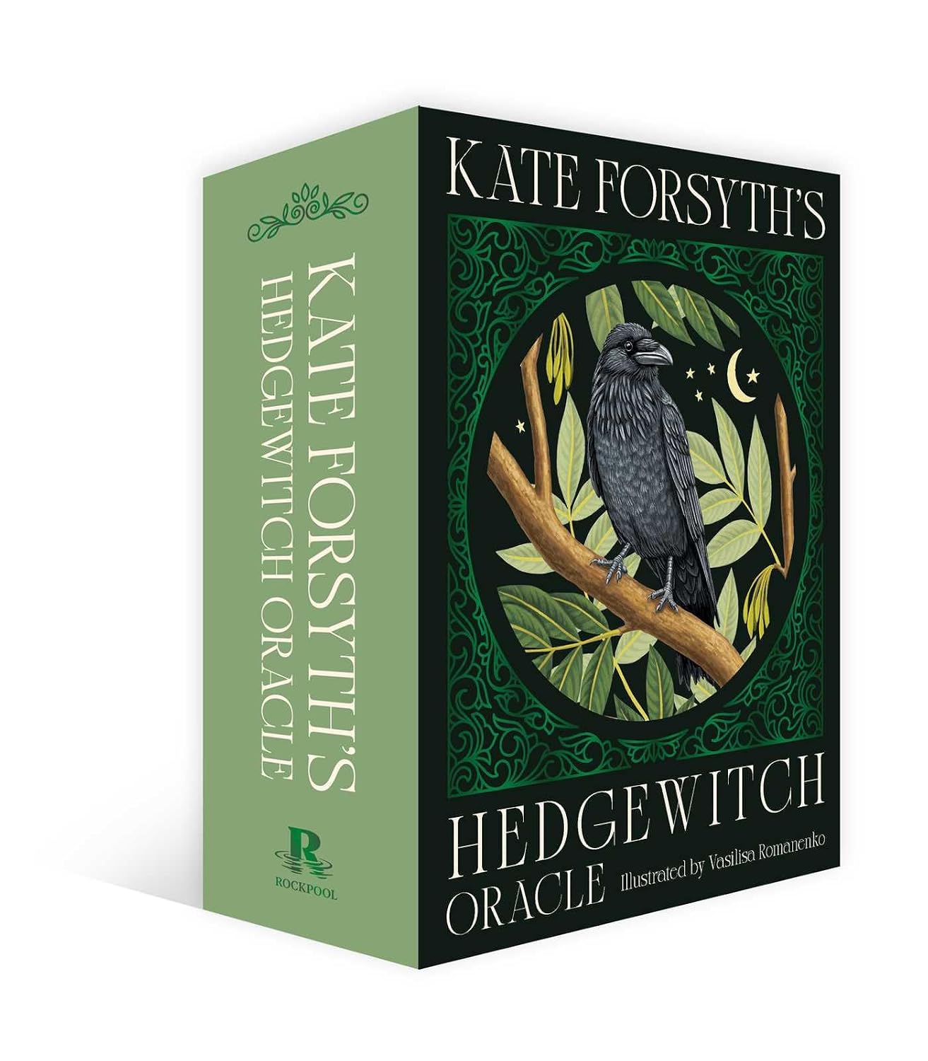 Box set for Kate Forsyth's Hedgewitch Oracle, showing the front cover with a raven illustration and the spine on a white background.