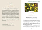 Book page with text and a flower image on a white background