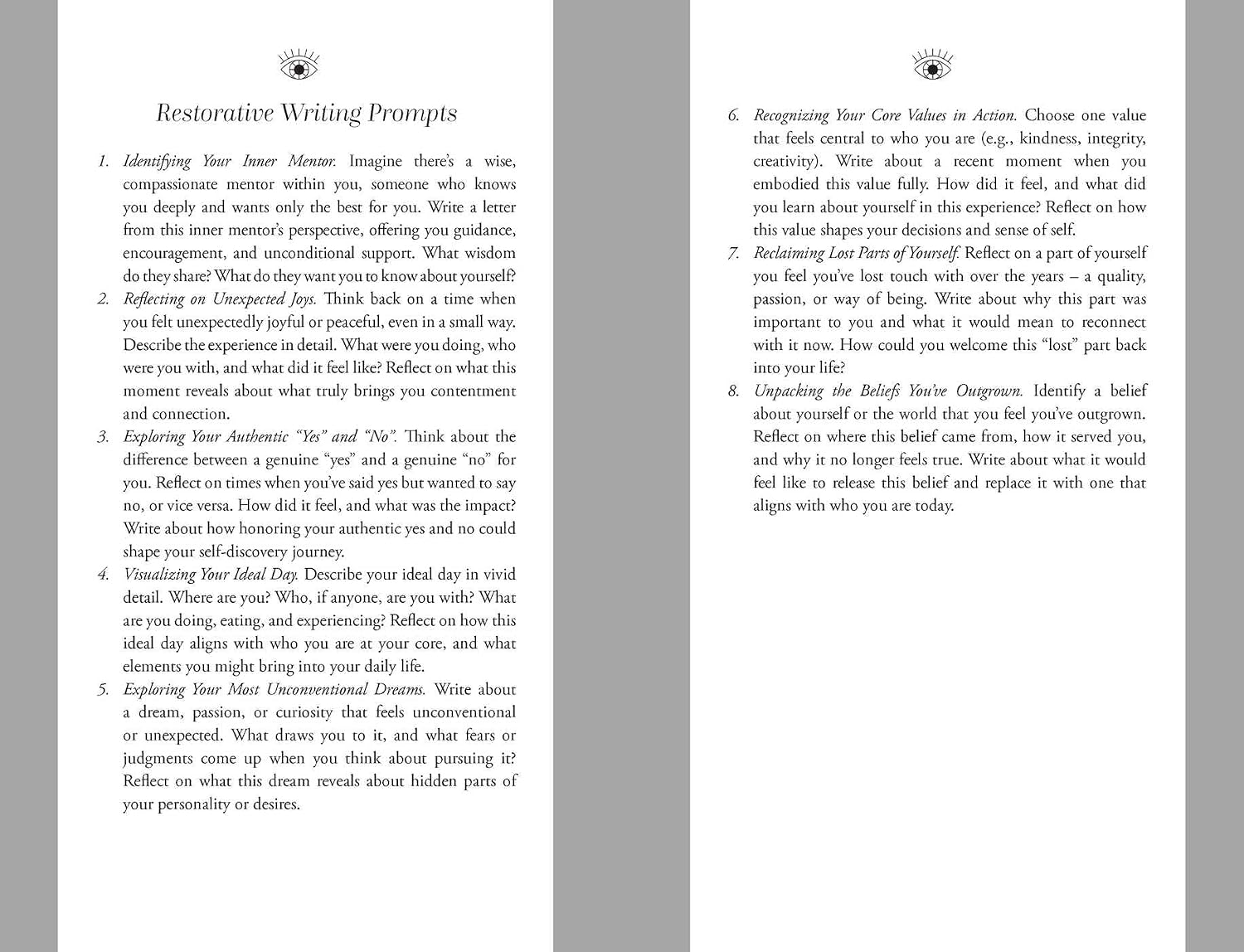 Restorative Writing Prompts on a gray background