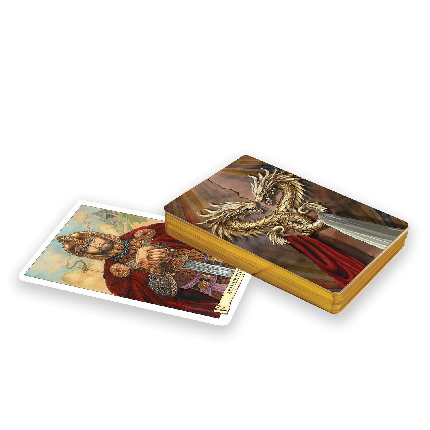 Card game box with dragon design on a white background