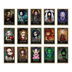 Collection of illustrated character posters on a white background