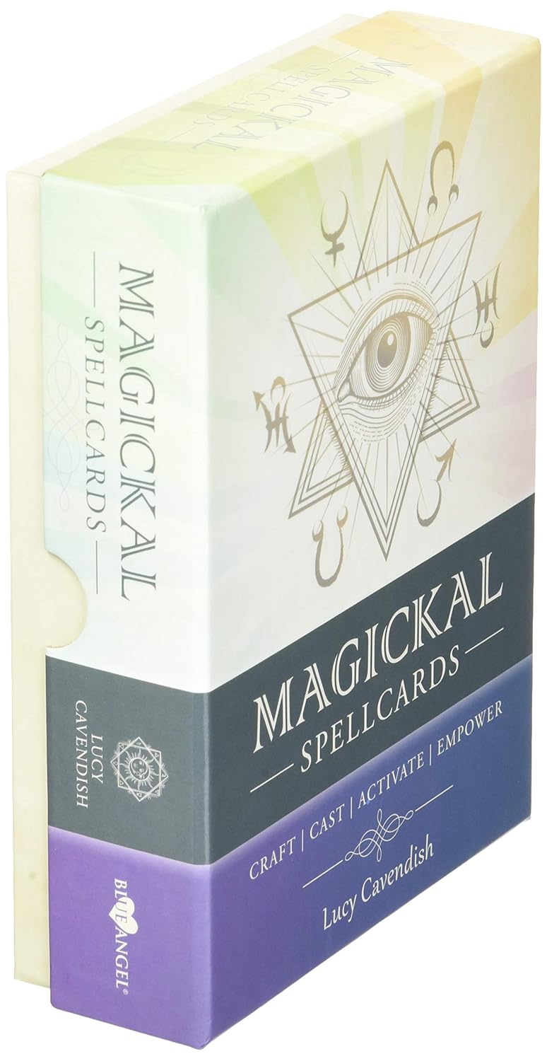 Box of Magickal Spellcards with star and eye design on a white background