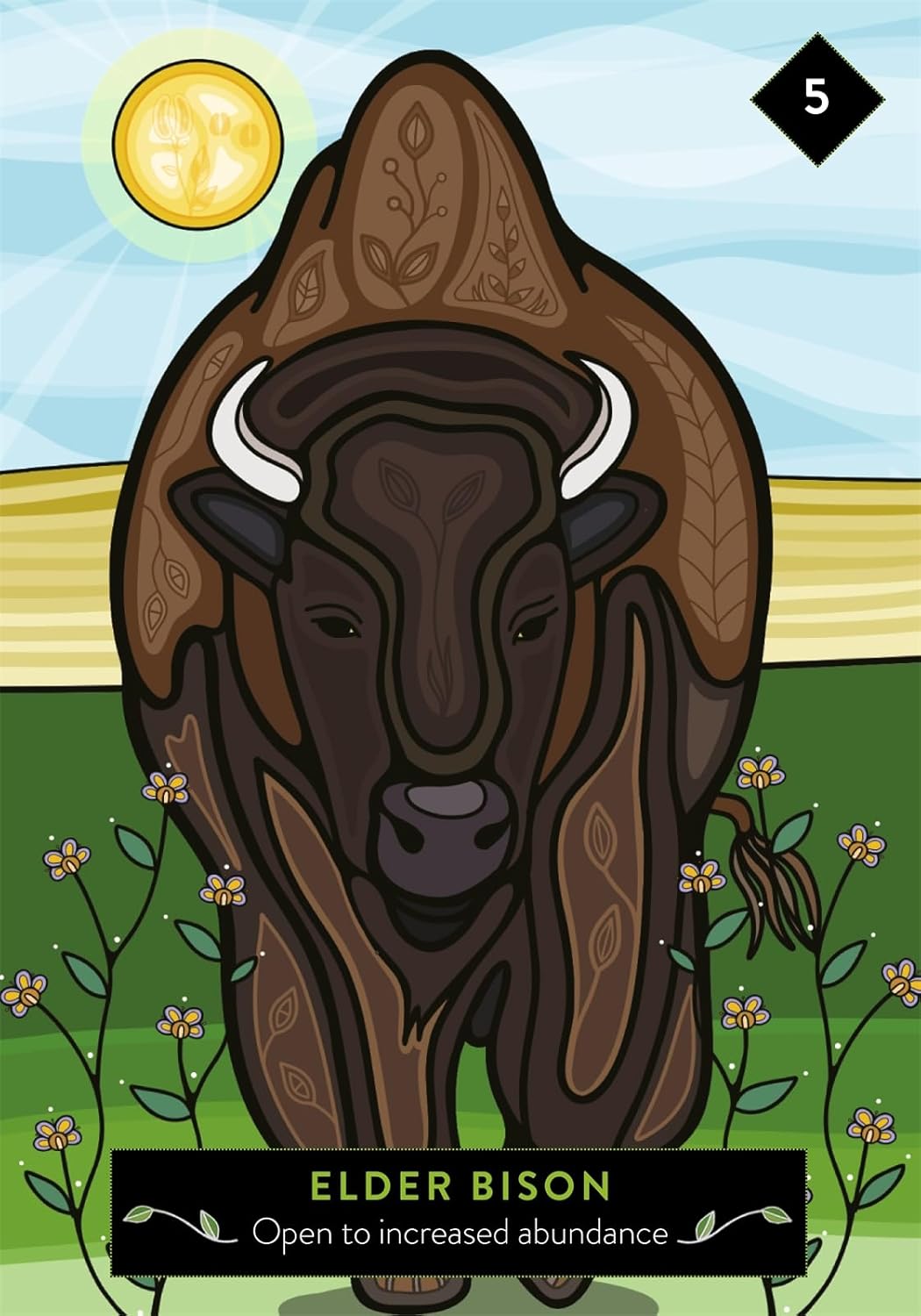 Card featuring an Elder Bison with decorative elements and a natural background
