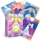 Set of 'Ask Your Guides' oracle cards by Sonia Choquette with colorful designs on a white background.