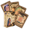 Set of tarot cards with artistic illustrations on a white background