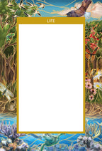 Nature-themed card with 'LIFE' text surrounded by various animals and plants.