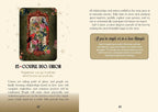 A printed booklet or card spread with beige pages, decorative star motifs, a central illustrated archway scene, and text blocks titled '15 COUPLE DUO UNION' and additional relationship advice copy.