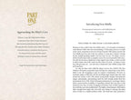 Book page with text and decorative elements on a beige background