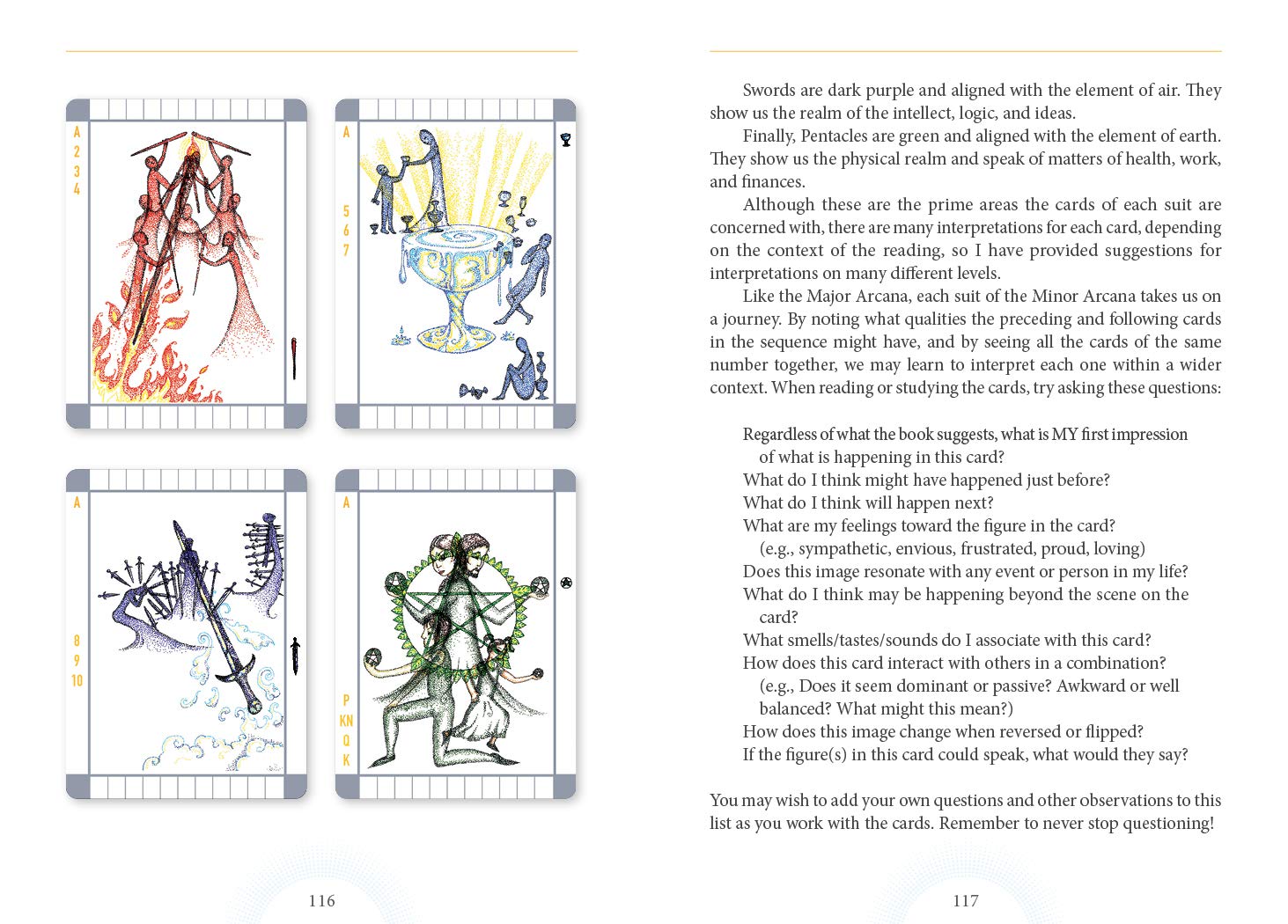 Page from a book with tarot card illustrations and text on a white background