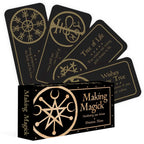 Black cards with gold symbols and text, featuring a box labeled 'Making Magick' on a white background.