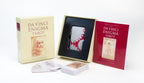 Da Vinci Enigma Tarot set with cards, box, and case on a white background