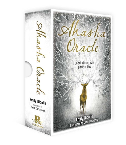 Ahasha Oracle book cover with a deer illustration on a white background