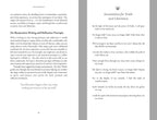 Book page with text on restorative writing and reflection prompts, featuring a gray sidebar.