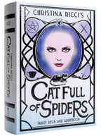 Book cover of 'Cat Full of Spiders' by Christina Ricci with a stylized face and tarot-like design.
