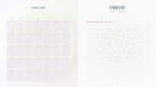 A two-page spread of a planner or desk pad showing January 2026. The left page features a large January calendar grid with faint decorative watercolor-like outlines and gold-toned day labels.