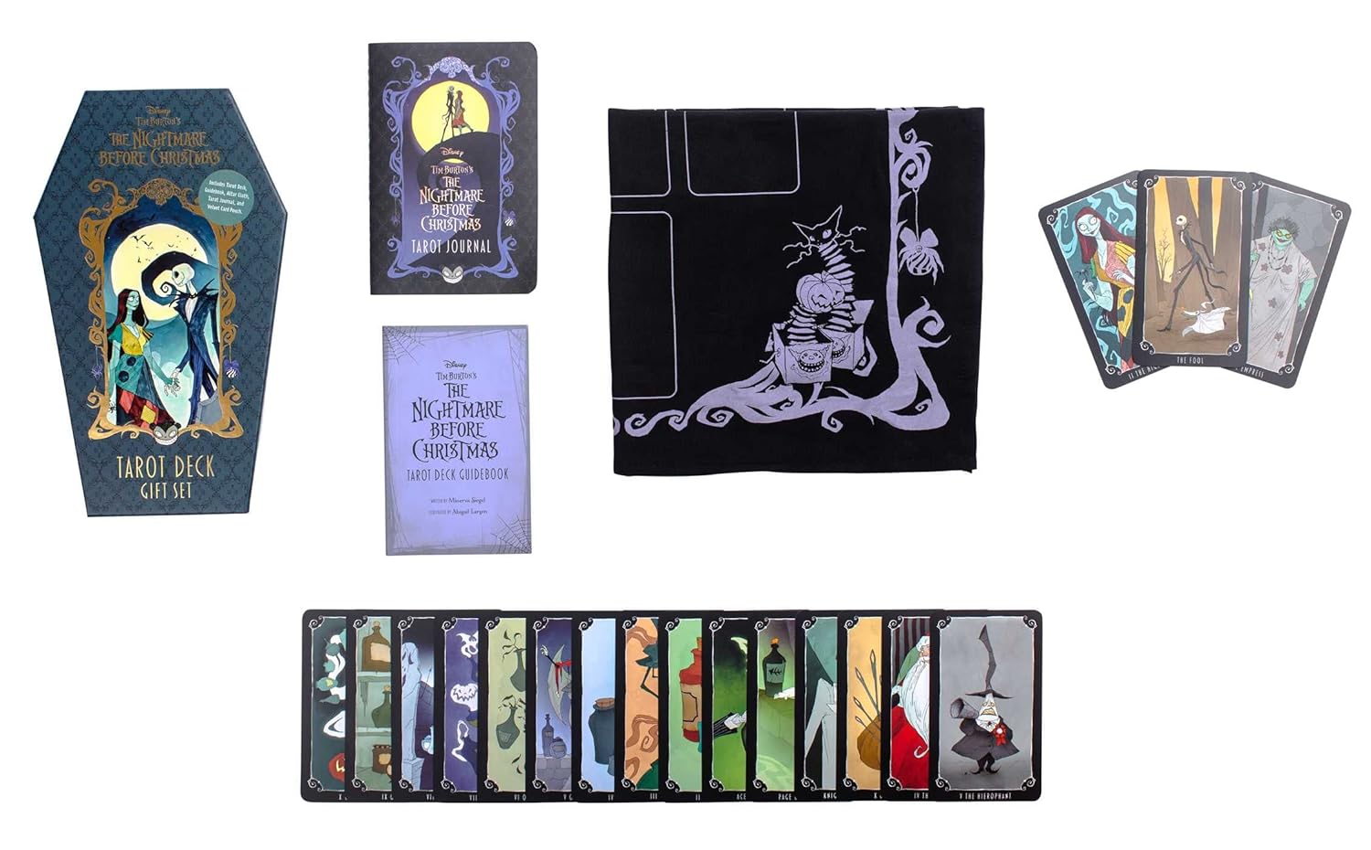 Set of tarot cards with packaging and cards displayed on a white background
