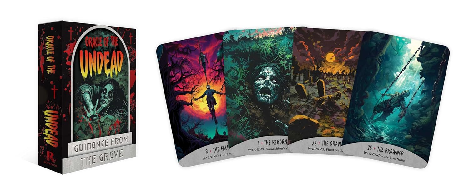 Set of tarot cards with colorful designs and a box labeled 'Guidance from the Undead'.