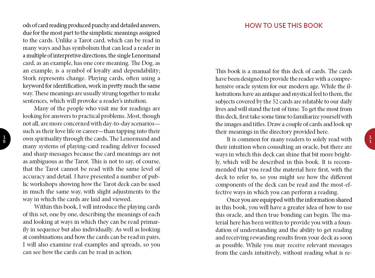 Book page with text on how to use a deck of cards, including descriptions and meanings of the cards.
