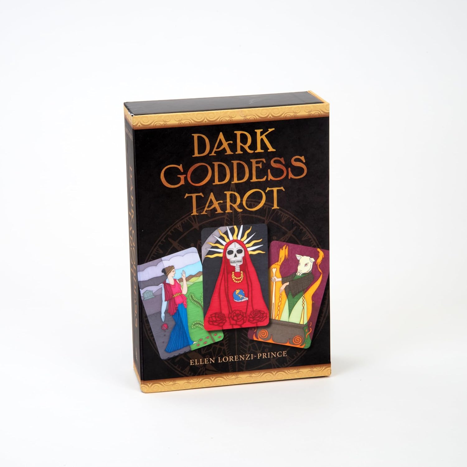 Dark Goddess Tarot box with tarot card images on a white background