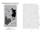 A printed page from a book or magazine showing two black-and-white illustrations of a backpacker with a cross and flowers, alongside a long poem titled 'Backpacker of Pentacles.' This is not a clean product shot, not a lifestyle scene, and not a measurement chart, color swatch, or instruction diagram; it functions as a digital/print preview of printed content, so subject_type is Other.