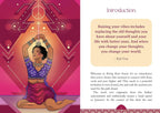 Card from a oracle deck with a woman in a meditative pose on a pink background, featuring text and symbols.