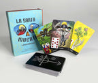 Lenormand cards with a book titled 'La Santa Muerte' on a gray background