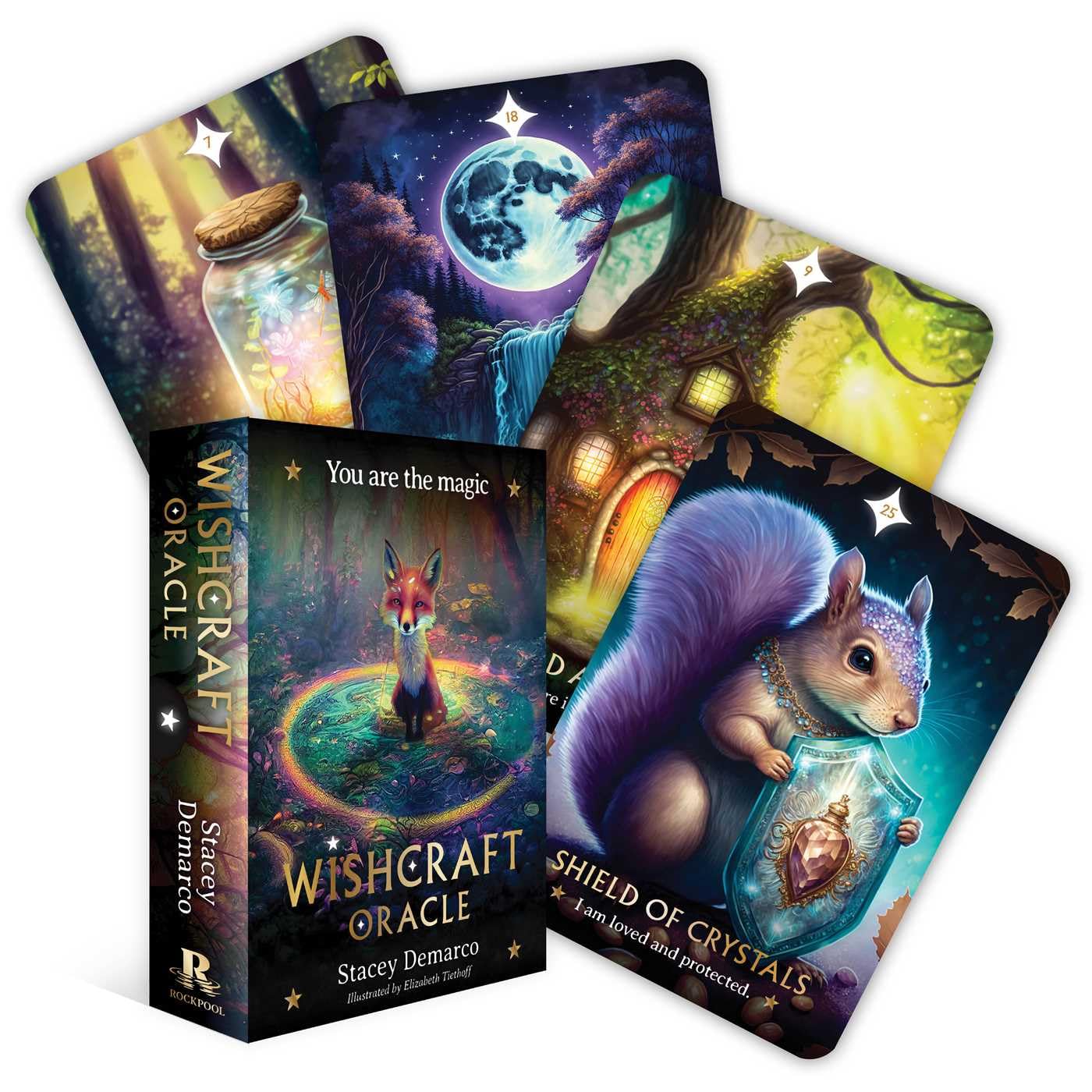 Wishcraft Oracle cards with a box and various card designs featuring animals and nature.