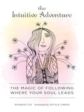 Book cover of 'The Intuitive Adventure' with a line drawing of a woman and flowers on a gradient background.
