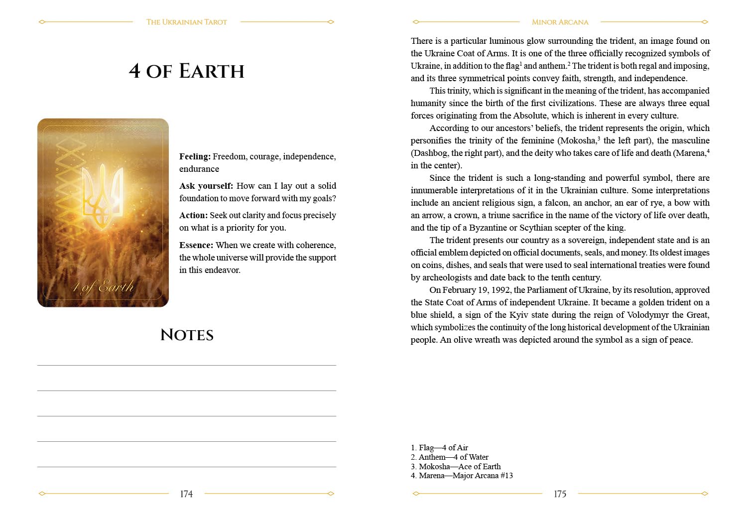 Card from a tarot deck with a description and notes on a white background