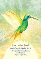 Colorful hummingbird illustration with mandala patterns and inspirational text on a light green background