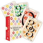 Numerology Oracle cards with colorful designs and text on a white background