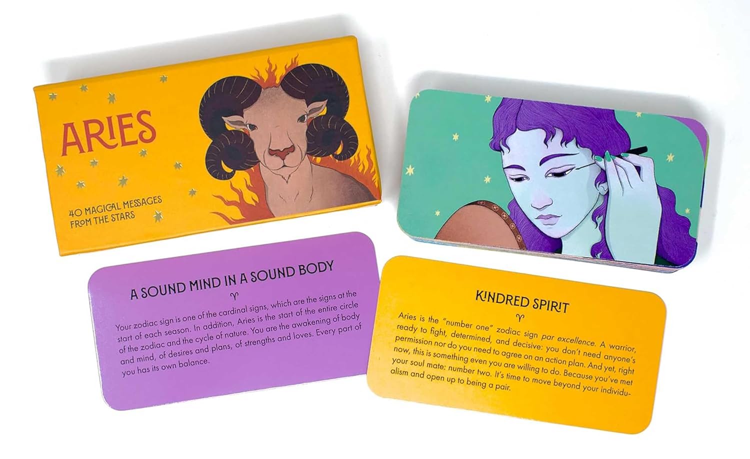 Set of tarot cards with colorful illustrations and text on a white background