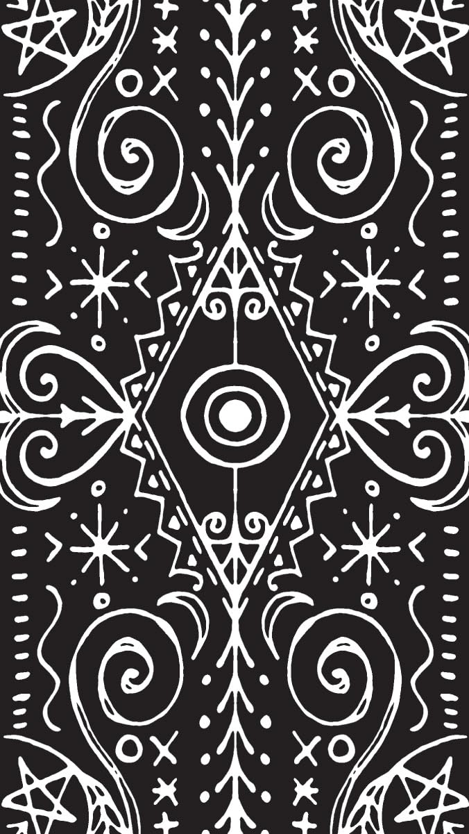Black and white geometric pattern with star shapes on a black background