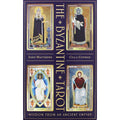 Book cover of 'The Byzantine Tarot' by John Matthews and Cilla Conway with tarot card illustrations.